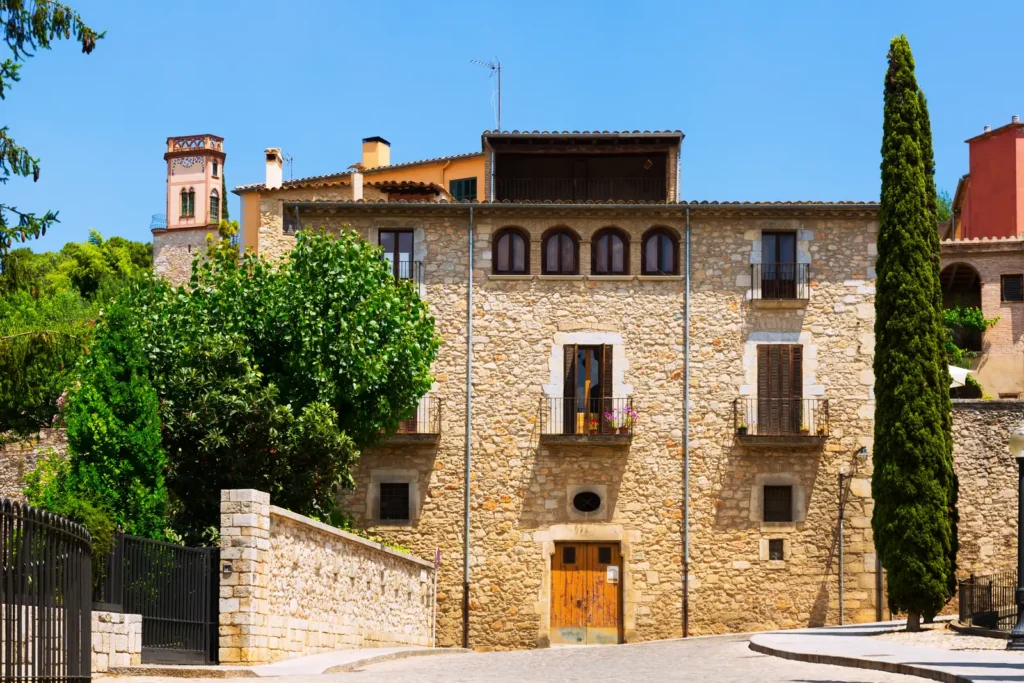 Stone façade of a holiday accommodation in a historic town centre